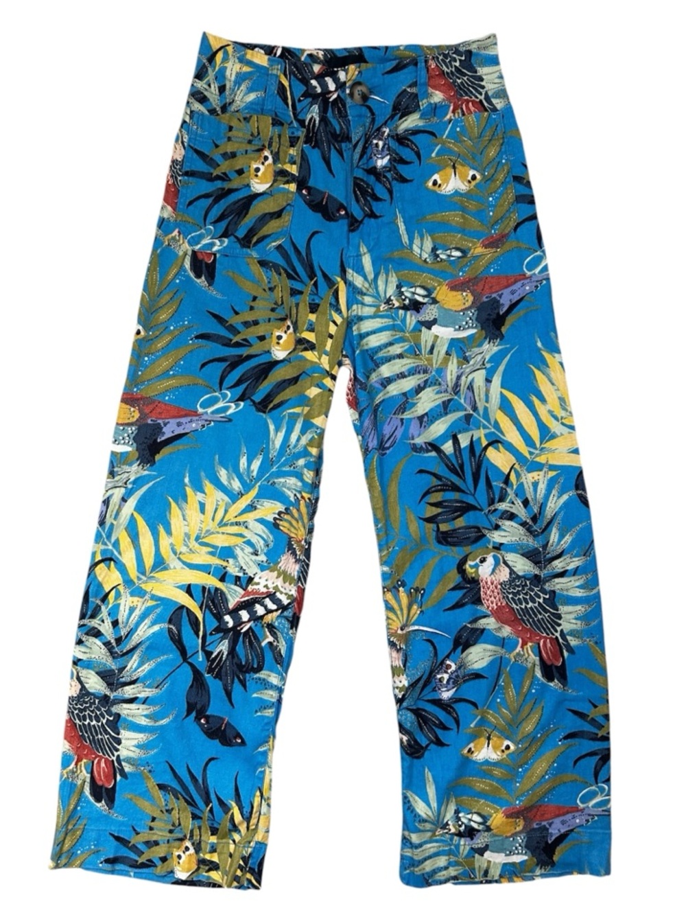 Anthropologie Maeve Colette Cropped Linen Wide-Leg Pants Tropical Print Size 0 - Picture 3 of 7